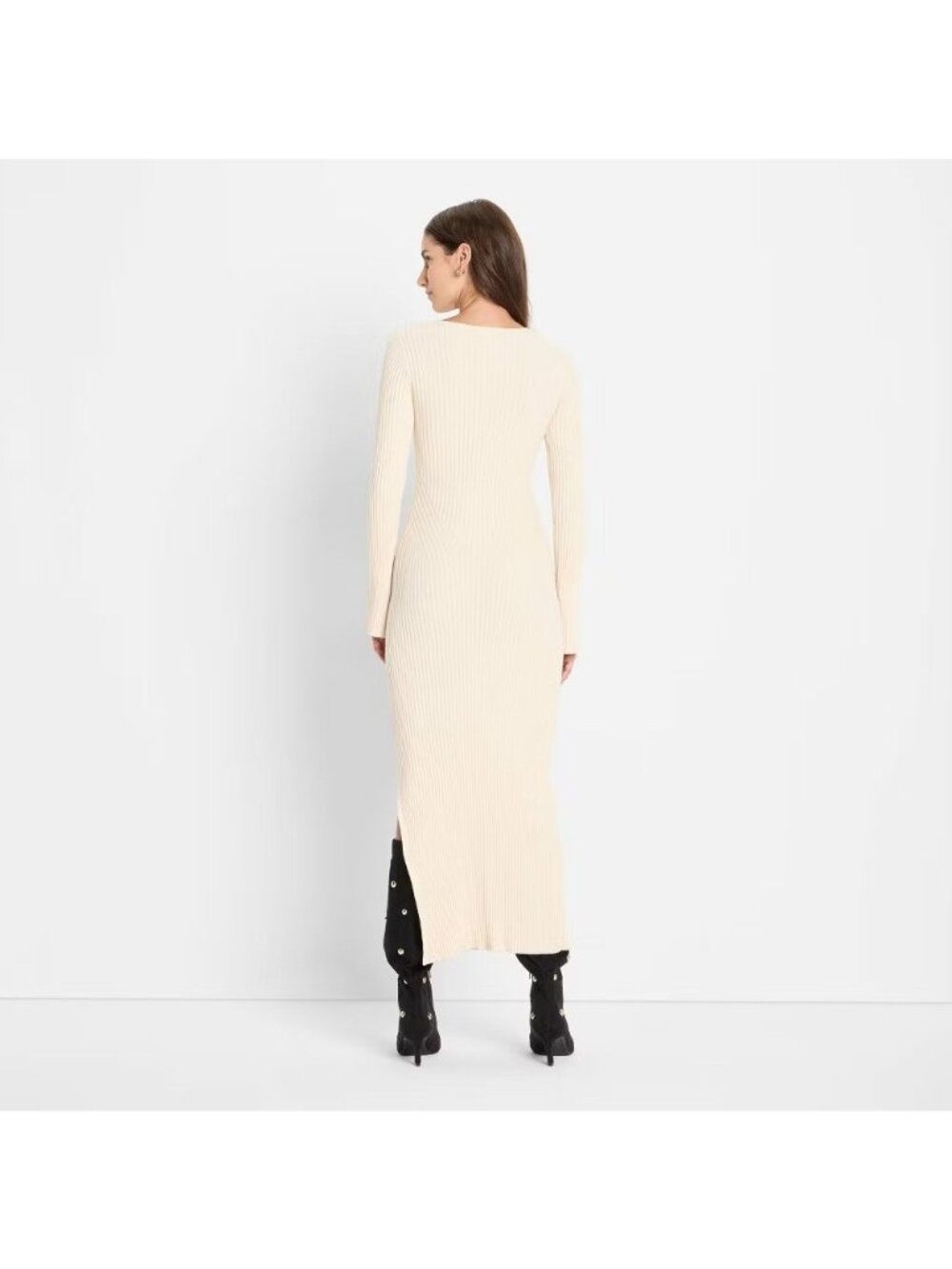 Future Collective Ribbed Texture & Front Cutouts Cream Maxi Dress -- Size XXL - Picture 2 of 5